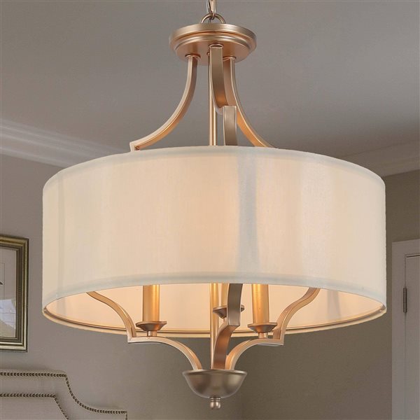 LNC Trend 3-Light Drum Shade Gold and White Modern Chandelier