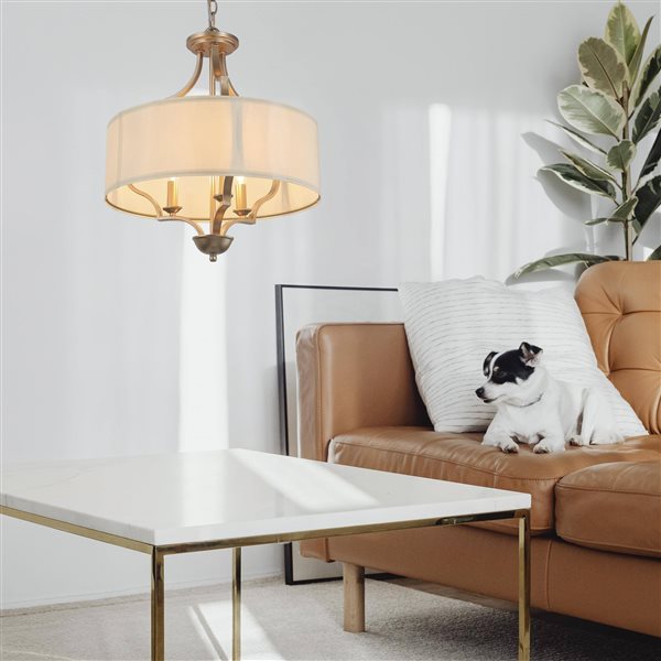 LNC Trend 3-Light Drum Shade Gold and White Modern Chandelier