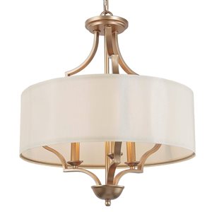 LNC Trend 3-Light Drum Shade Gold and White Modern Chandelier