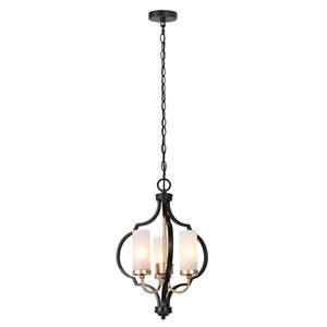 LNC Ellan 3-Light Black and Gold Frosted GlassTransitional Cage Chandelier