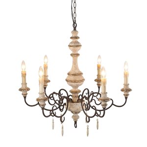 LNC Andromeda 6-Light Distressed Grayish White Wood French Country Chandelier