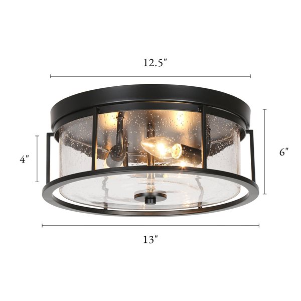 LNC Vine 3-Light 13-in Matte Black LED Semi-Flush Mount Light