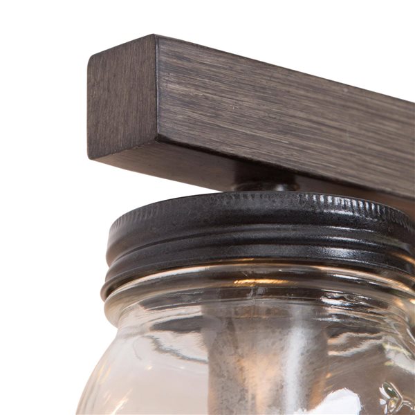 LNC Orthodox 3-Light Brown Wood Grain and Mason Jar Farmhouse Vanity Light