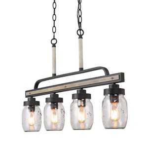 LNC Aries 4-Light Matte Black and Farmhouse Clear Glass Linear pendant Light