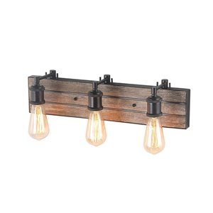 LNC Sabrina 3-Light Distressed Brown Wood and Matte Farmhouse Vanity Light