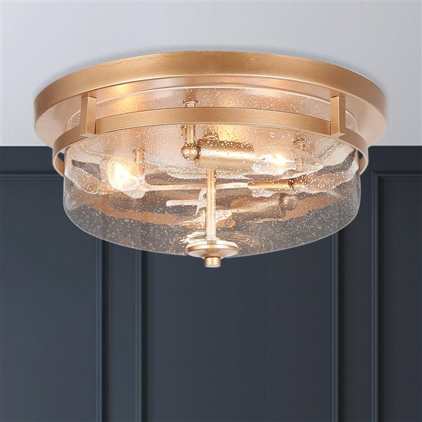 LNC Ellan 3-Light 13.5-in Matte Gold Round Modern/Contemporary Semi-Flush Mount Light