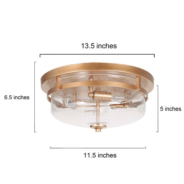 LNC Ellan 3-Light 13.5-in Matte Gold Round Modern/Contemporary Semi-Flush Mount Light