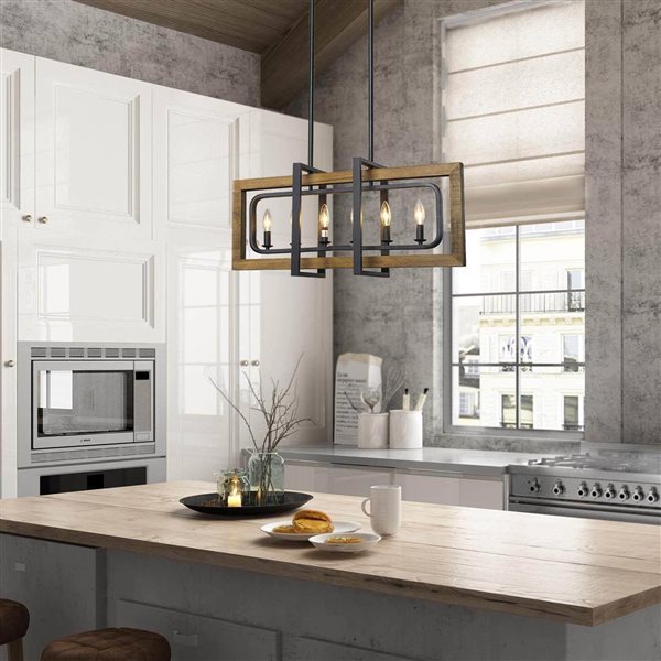 LNC Laius 6-Light Black and Brown Wood Large Farmhouse Chandelier