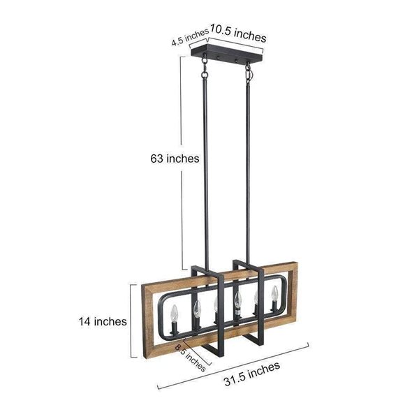 LNC Laius 6-Light Black and Brown Wood Large Farmhouse Chandelier