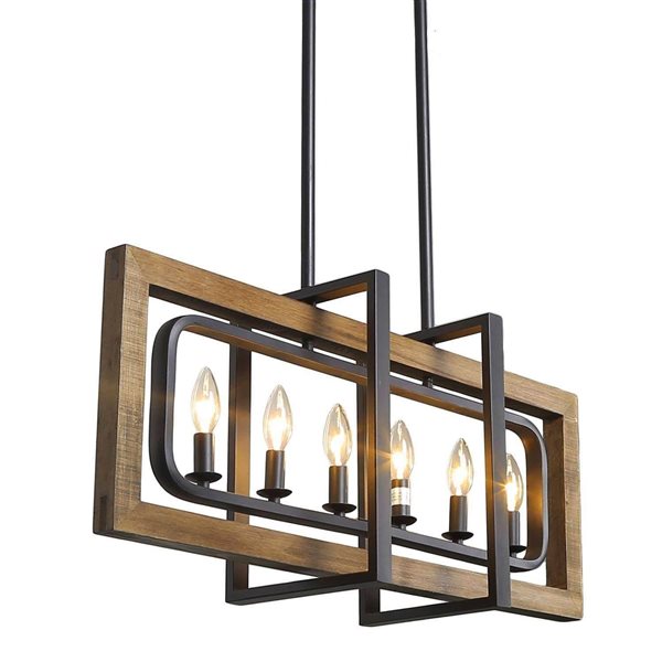 LNC Laius 6-Light Black and Brown Wood Large Farmhouse Chandelier