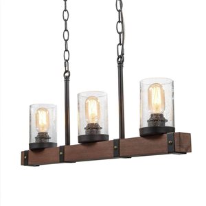 LNC Forest 3-Light 25.5-in Bronze Wood Black Farmhouse Kitchen Island Pendant Light