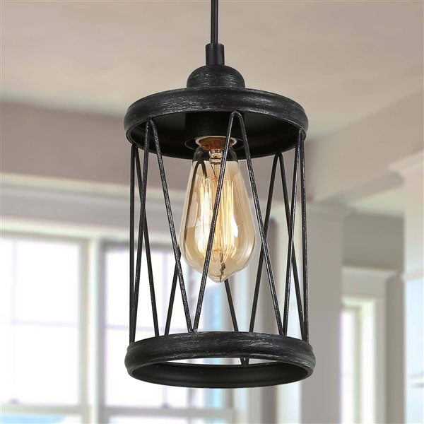 LNC Mocha Antique Black Farmhouse Cylinder Kitchen Island Light