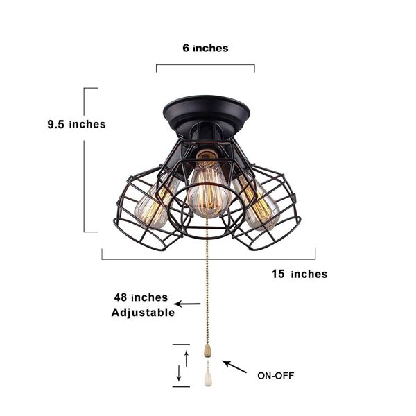 LNC 3-Light 15-in Matte Black LED Semi-Flush Mount Light