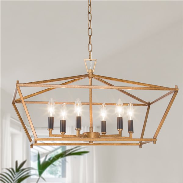 LNC Unique 6-Light Antique Gold Large Linear Modern/Contemporary Chandelier