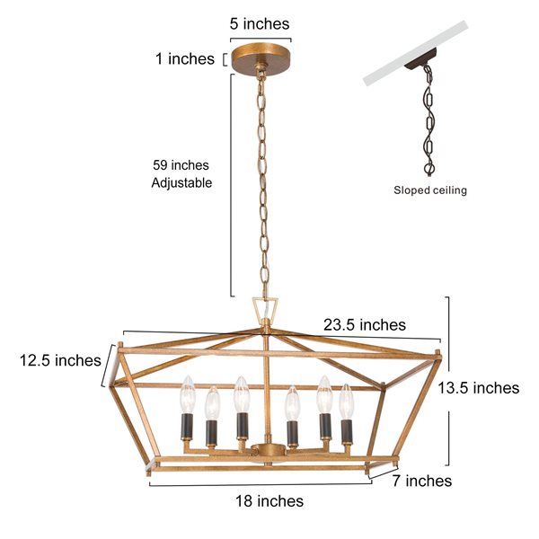 LNC Unique 6-Light Antique Gold Large Linear Modern/Contemporary Chandelier