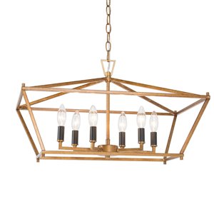 LNC Unique 6-Light Antique Gold Large Linear Modern/Contemporary Chandelier