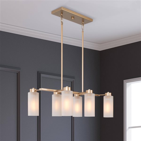 LNC Ellan 6-Light Gold with Opal Glass Shades Modern/Contemporary Linear Chandelier