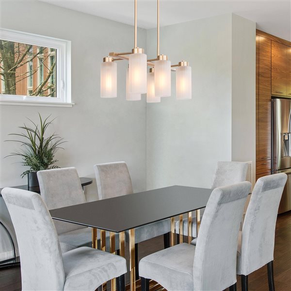 LNC Ellan 6-Light Gold with Opal Glass Shades Modern/Contemporary Linear Chandelier