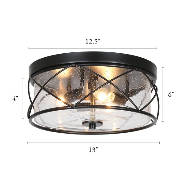 LNC Vine 3-Light 13-in Matte Black Modern/Contemporary Round Semi-Flush Mount Light