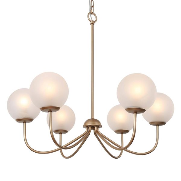 LNC Ellan 6-Light Gold and Opal White Glass Modern Chandelier