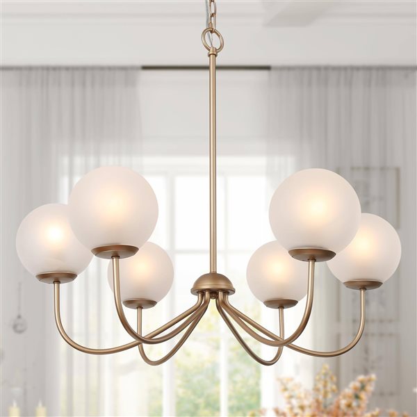 LNC Ellan 6-Light Gold and Opal White Glass Modern Chandelier