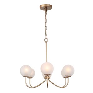 LNC Ellan 6-Light Gold and Opal White Glass Modern Chandelier