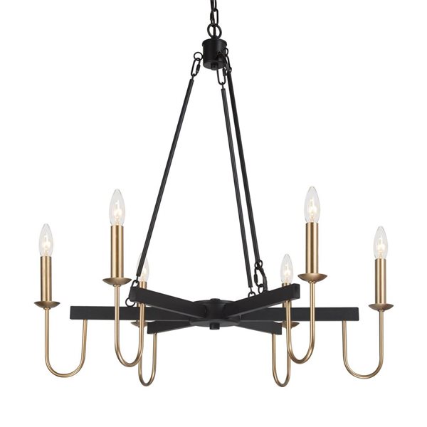 LNC Mania 6-Light Matte Black and Gold Modern/Contemporary LED Chandelier