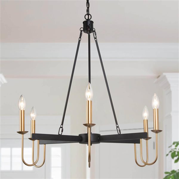 LNC Mania 6-Light Matte Black and Gold Modern/Contemporary LED Chandelier