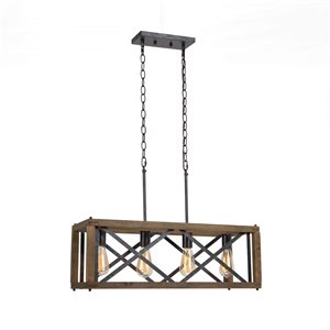 LNC Laius 4-Light Black and Wood Modern Farmhouse Large Linear Chandelier