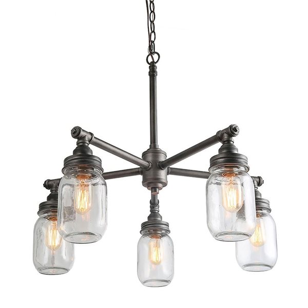 LNC Aries 5-Light Brushed Black Silver Mason Jar Traditional Chandelier