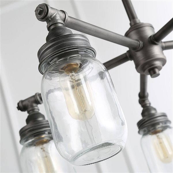 LNC Aries 5-Light Brushed Black Silver Mason Jar Traditional Chandelier
