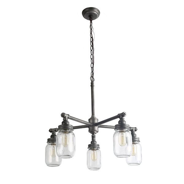 LNC Aries 5-Light Brushed Black Silver Mason Jar Traditional Chandelier