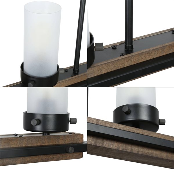 LNC Laius 3-Light Matte Black and Natural Wood Farmhouse Kitchen Island Light