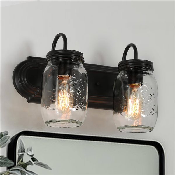 LNC 2-Light Oil Rubbed Bronze Mason Jar Traditional Bathroom Light