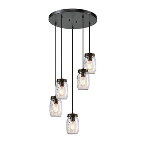 LNC Aries 5-Light Black and Glass Shade Farmhouse Pendant