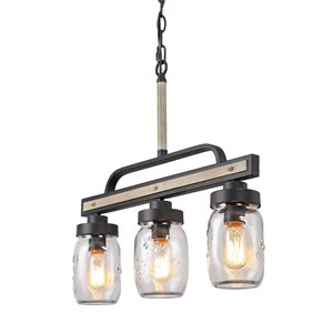 LNC Aries 3-Light Black and Light Gray Farmhouse Glass Linear Pendant Light