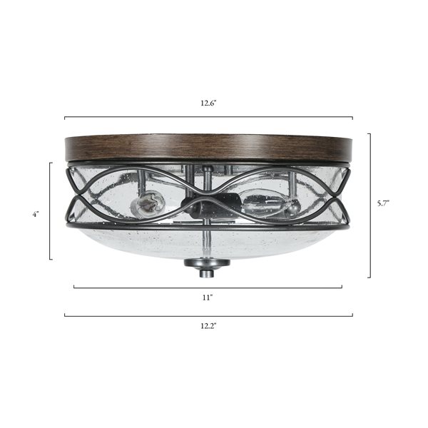 LNC Vine 3-Light 13-in Wood Brown and Brushed Sliver LED Semi-Flush Mount Light