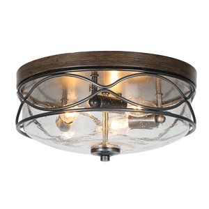 LNC Vine 3-Light 13-in Wood Brown and Brushed Sliver LED Semi-Flush Mount Light