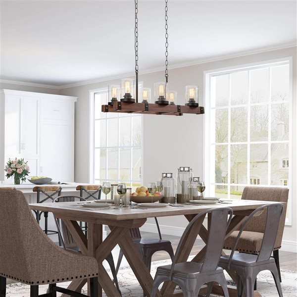 LNC Forest 6-Light Distressed Wood and Matte Black Farmhouse Pendant Light