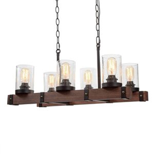 LNC Forest 6-Light Distressed Wood and Matte Black Farmhouse Pendant Light