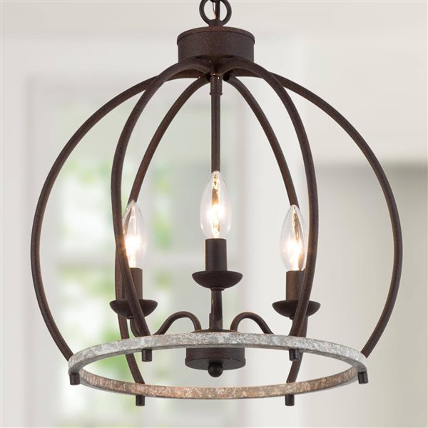 LNC Ribbon 3-Light Bronze and Distressed Off-white Globe Farmhouse Chandelier