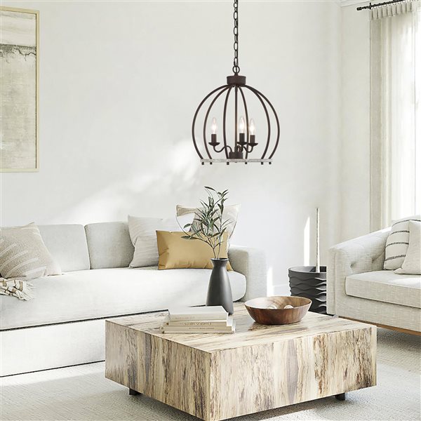 LNC Ribbon 3-Light Bronze and Distressed Off-white Globe Farmhouse Chandelier