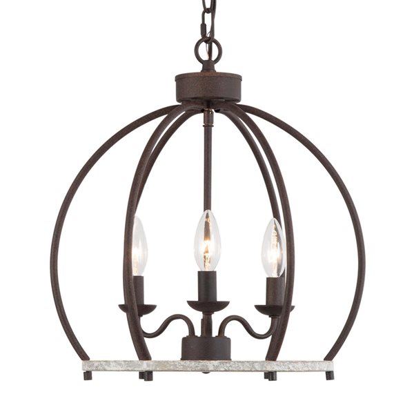 LNC Ribbon 3-Light Bronze and Distressed Off-white Globe Farmhouse Chandelier