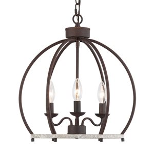 LNC Ribbon 3-Light Bronze and Distressed Off-white Globe Farmhouse Chandelier