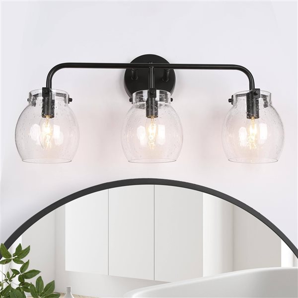 LNC Maison 3-Light Black and Clear Globe Glass Trasitianl Vanity Light Bar