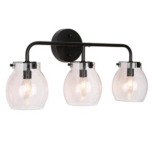 LNC Maison 3-Light Black and Clear Globe Glass Trasitianl Vanity Light Bar