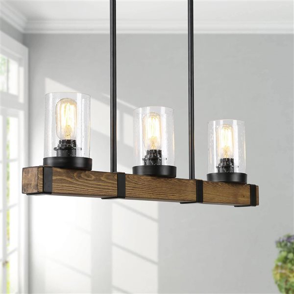 LNC Holmes Wood and Black Farmhouse Kitchen Island Light