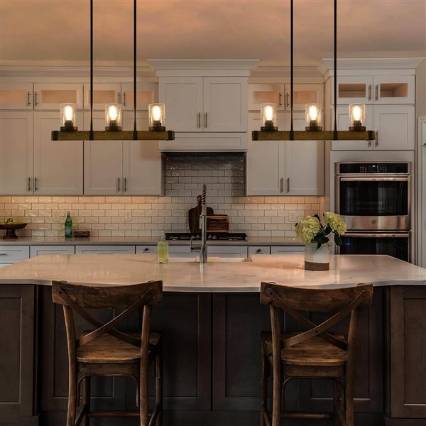 LNC Holmes Wood and Black Farmhouse Kitchen Island Light