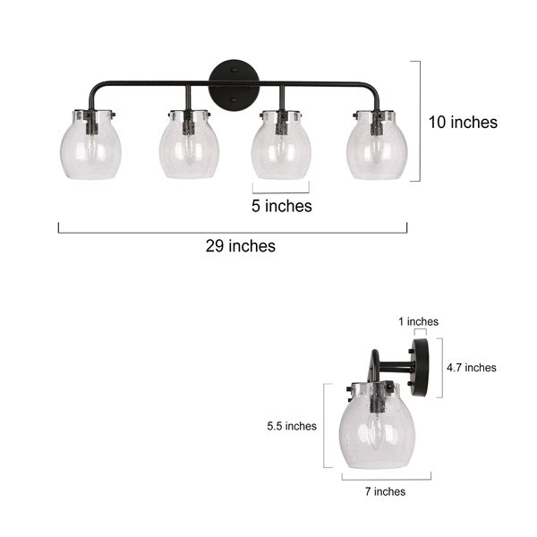 LNC Ellan 4-Light Black Farmhouse Vanity Light Bar