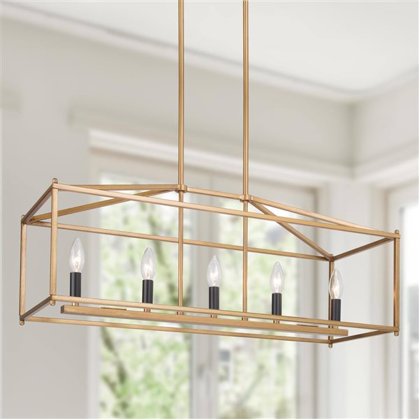 LNC Unique 6-Light Antique Gold Large Linear Modern/Contemporary Chandelier